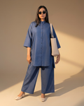 Octaviya Linen Blend Chinese Collar Shirt & Pants Set