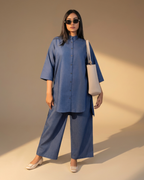 Octaviya Linen Blend Chinese Collar Shirt & Pants Set