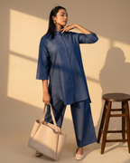 Octaviya Linen Blend Chinese Collar Shirt & Pants Set